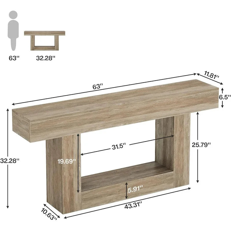 Console en bois étroite et longue, marron et grise, de 63 pouces, pour entrée