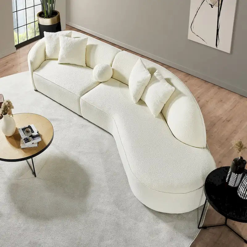  Japandi Style Luxury Modern Boucle Fabric Curved Sofa in White