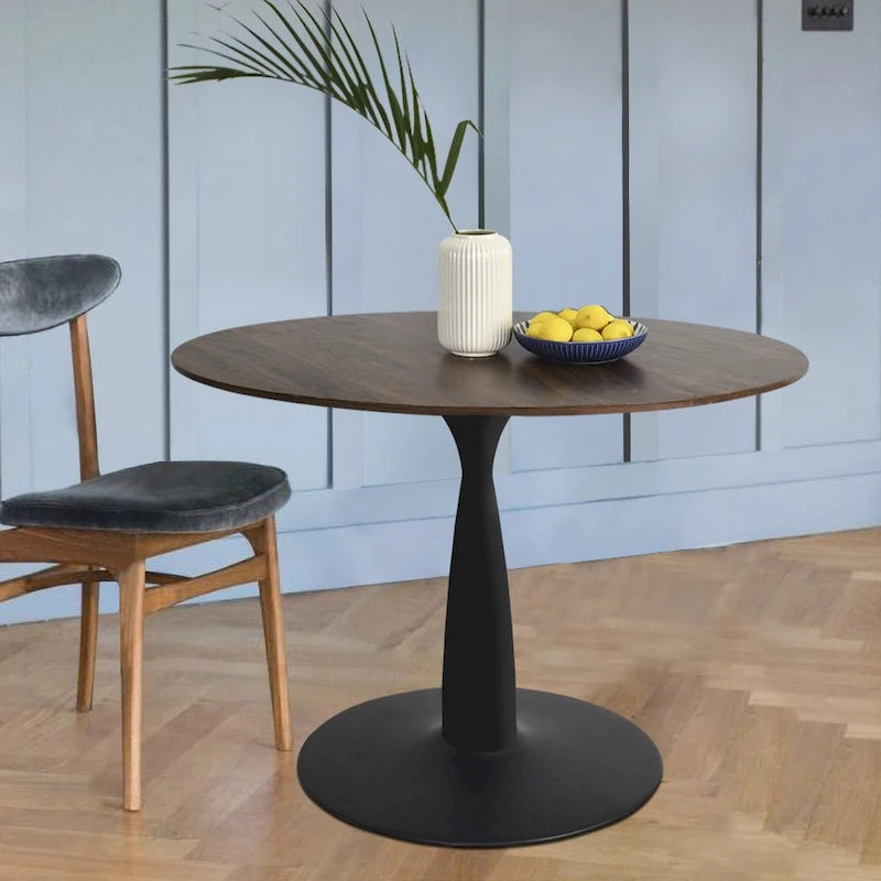 Table à manger ronde couleur noyer