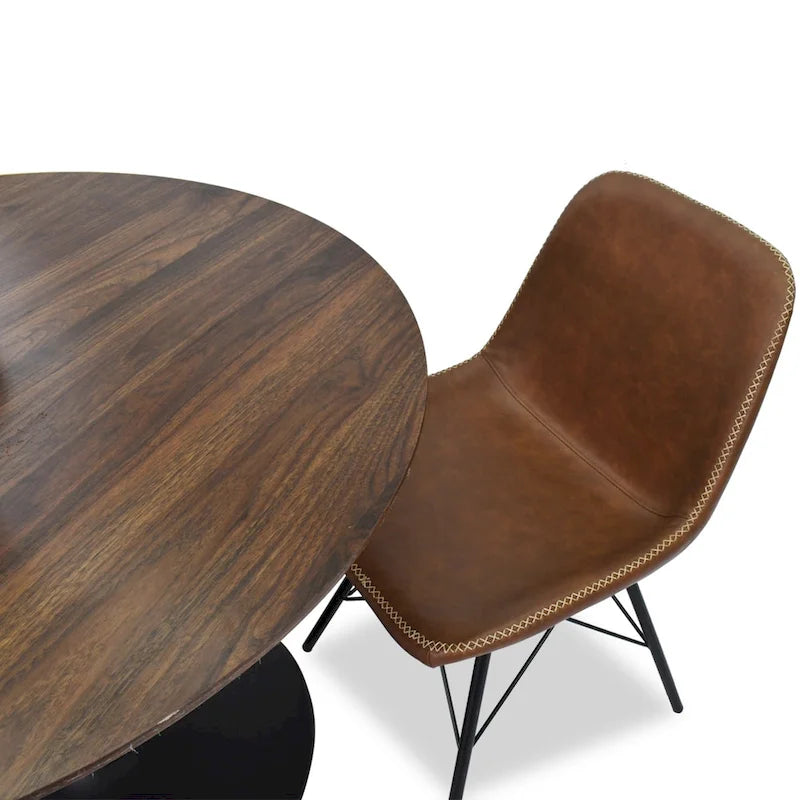 Table à manger ronde couleur noyer