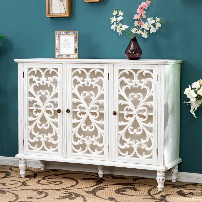 Meuble de rangement 3 portes ajouré de style rétro antique