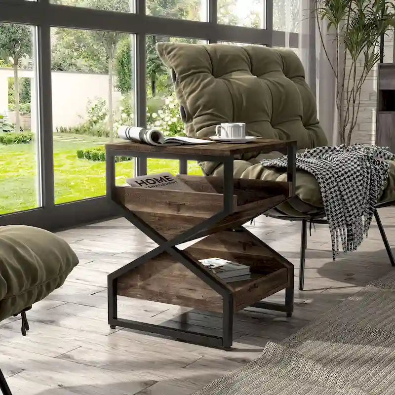  Industrial 17-inch Metal 1-Open Shelf End Table by 