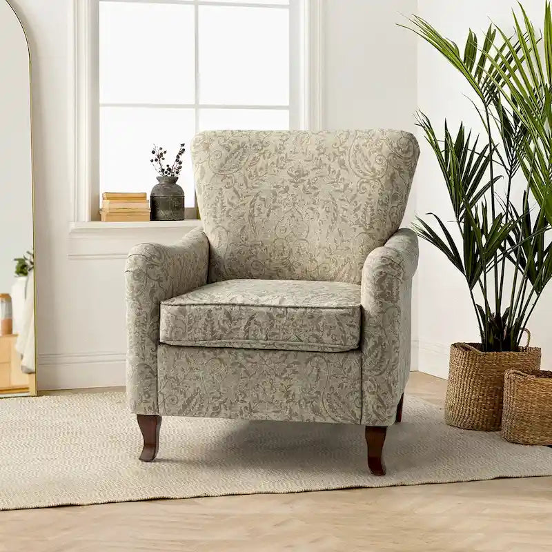 Fauteuil capitonné floral moderne avec dossier à oreilles