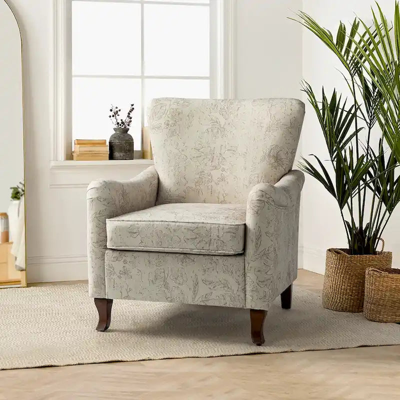 Fauteuil capitonné floral moderne avec dossier à oreilles