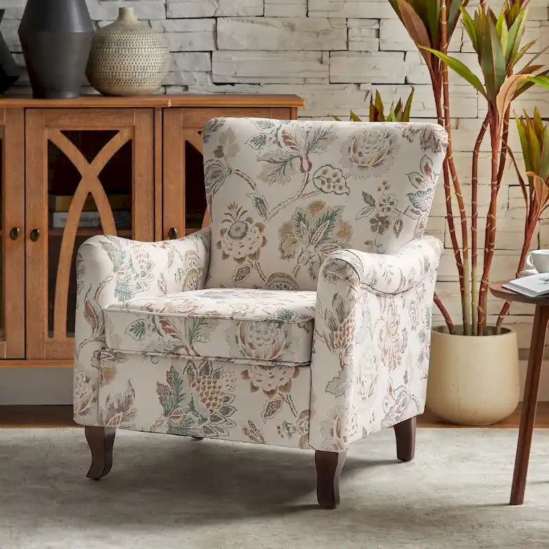 Fauteuil capitonné floral moderne avec dossier à oreilles