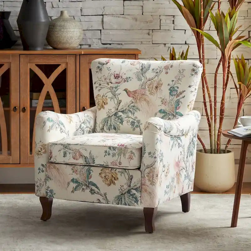 Fauteuil capitonné floral moderne avec dossier à oreilles