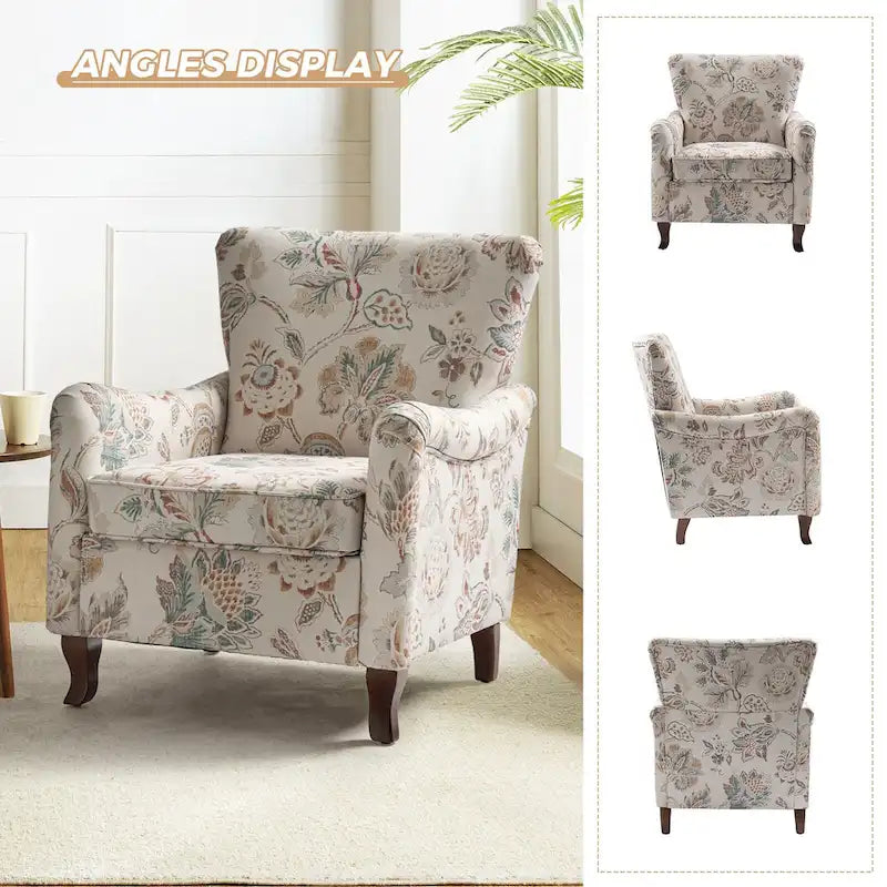 Fauteuil capitonné floral moderne avec dossier à oreilles