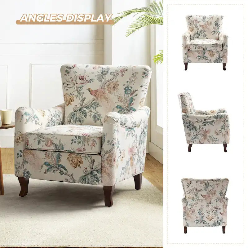 Fauteuil capitonné floral moderne avec dossier à oreilles