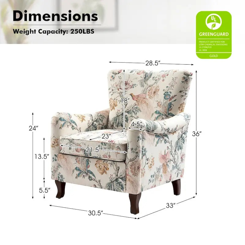 Fauteuil capitonné floral moderne avec dossier à oreilles