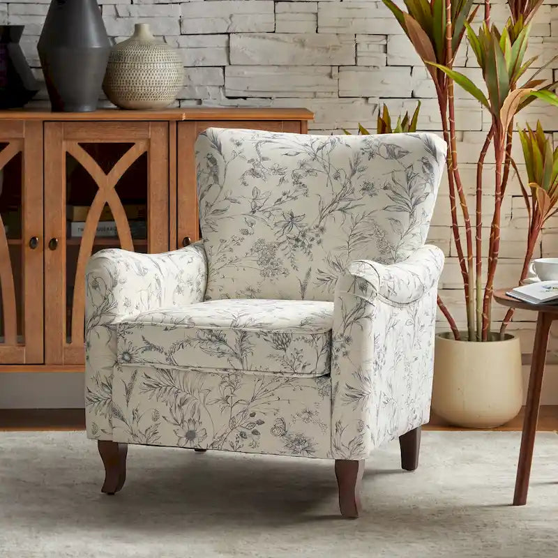 Fauteuil capitonné floral moderne avec dossier à oreilles