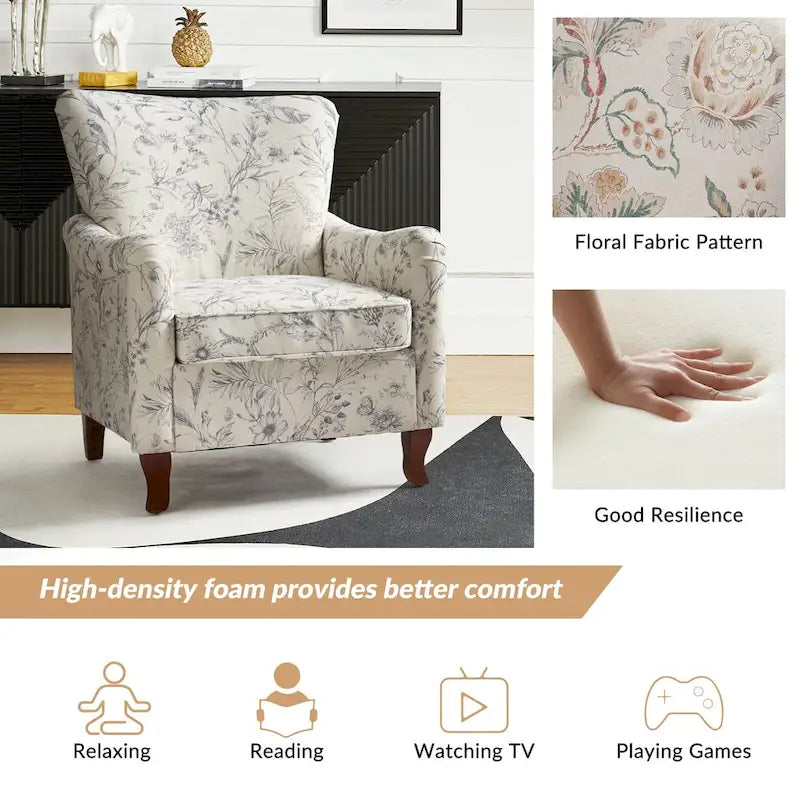 Fauteuil capitonné floral moderne avec dossier à oreilles