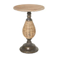 Table d'appoint en bois avec piètement en métal noir et rotin – Brun ou Blanc