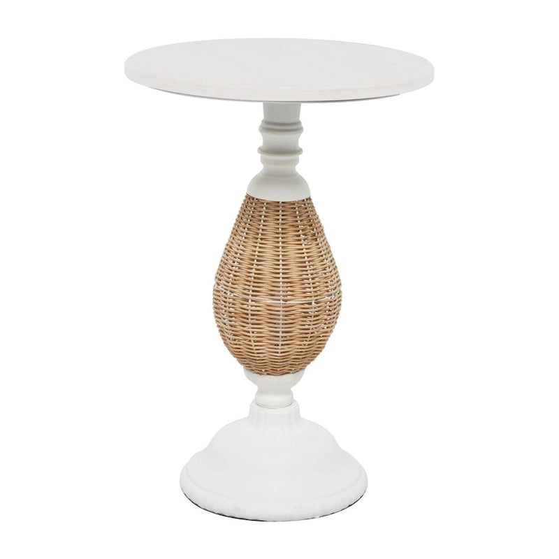 Table d'appoint en bois avec piètement en métal noir et rotin – Brun ou Blanc