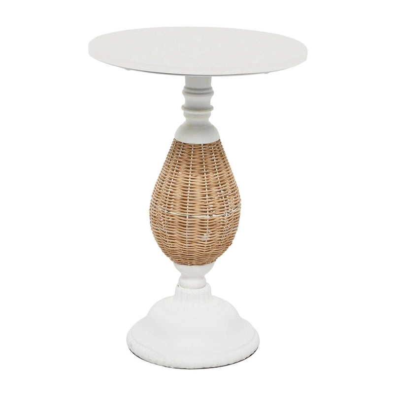 Table d'appoint en bois avec piètement en métal noir et rotin – Brun ou Blanc