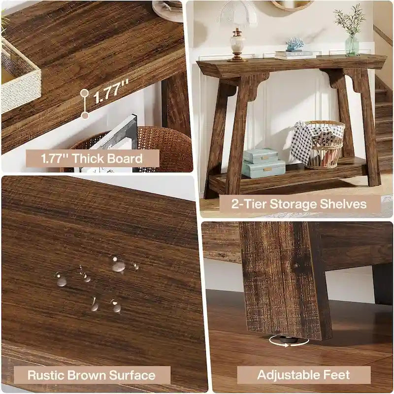 Console en bois, table d'entrée étroite à 2 niveaux avec étagère de rangement